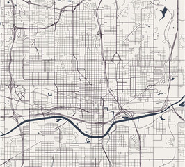 map of the city of Oklahoma, Oklahoma City, USA