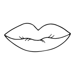 Sexy chubby lips kiss isolated line art, hand drawn illustration