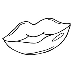 Fototapeta premium Sexy chubby lips kiss isolated line art, hand drawn illustration