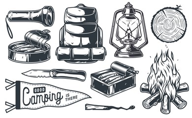 Set of camping equipment outdoor adventure kit