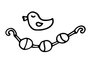 Baby newborn hand drawn doodle set. Onesie, pacifier, rattle. Vector illustration for backgrounds, web design