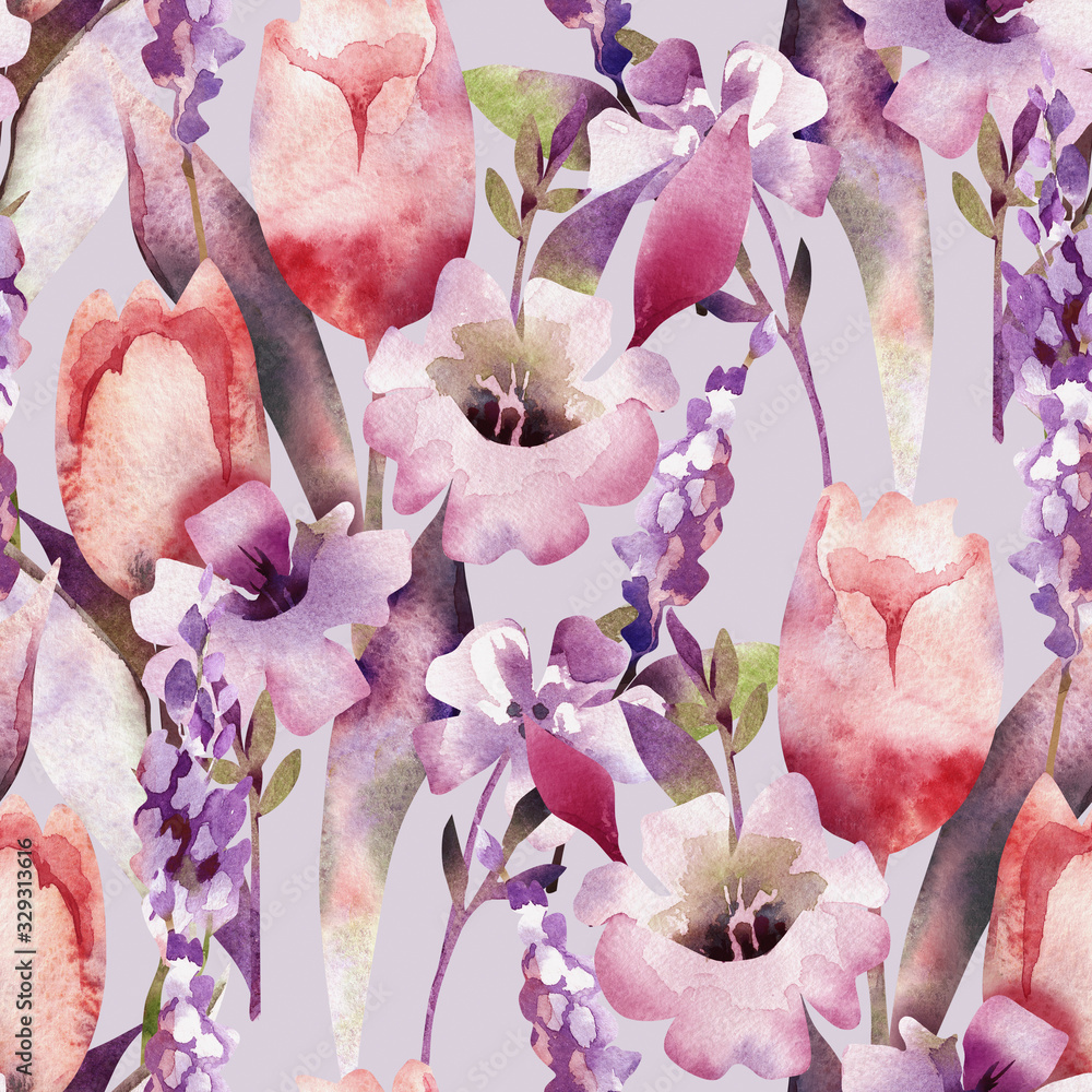 Wall mural Spring Bouquet Seamless Pattern. Watercolor Illustration.