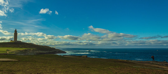 Panoramic of the hercules tower and punta herminia looking at the sea