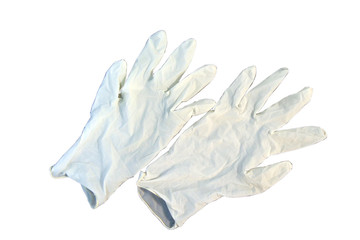 Doctor gloves. White rubber gloves. Corona virus gloves