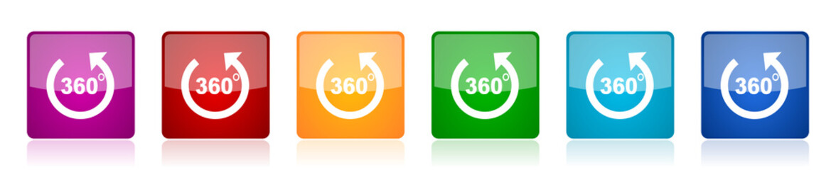 Panorama icon set, colorful square glossy vector illustrations in 6 options for web design and mobile applications