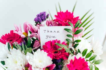 card thank you in a bright beautiful bouquet of flowers