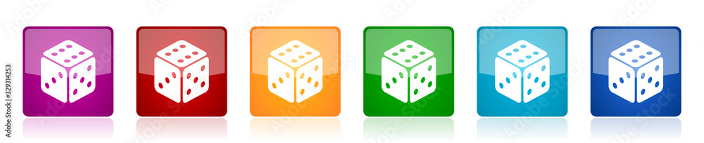 Fototapete game icon set, colorful square glossy vector illustrations in 6 options for web design and mobile ap