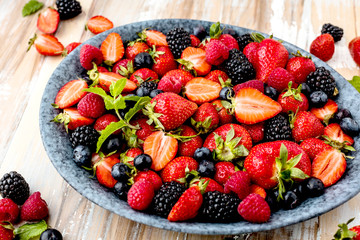 Berries closeup colorful assorted mix of strawberry, blueberry, raspberry, blackberry