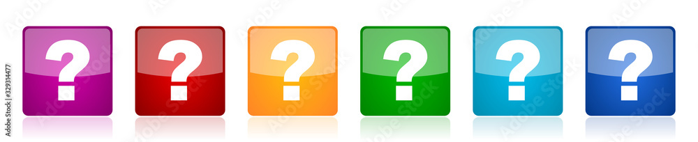 Fototapete question mark icon set, colorful square glossy vector illustrations in 6 options for web design and 