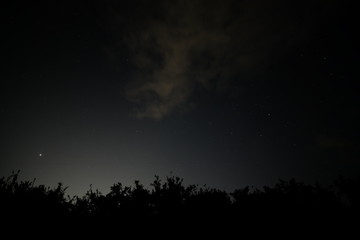Starry sky and fields of countryside in Japan