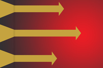 Three yellow arrow on red background, business success concept and competition idea
