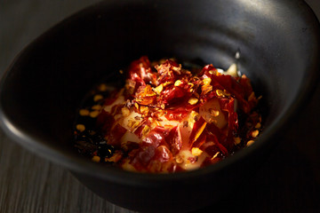 Korean seasoning in black bowl