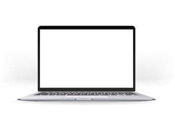 Modern laptop with empty screen isolated on white background. Mock up for a design