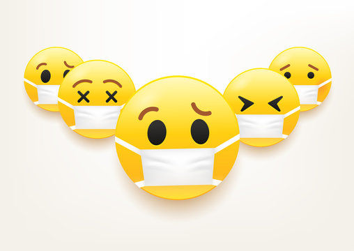 Flu Epidemic Vector Concept. Group Of Emoji With Mask