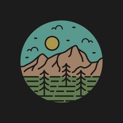 simple logo badge mountain design, for t-shirt prints, patches, emblems, posters, badges and labels and other uses