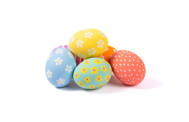 Group Easter eggs varios colored on isolated white background.