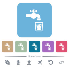 Drinking water flat icons on color rounded square backgrounds
