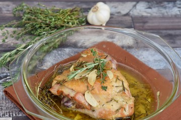 Roasted chicken thighs with garlic and rosemary