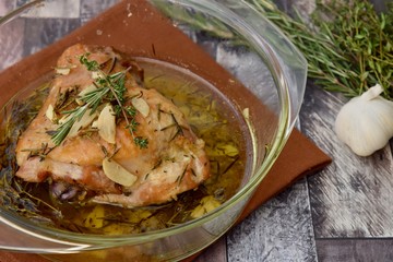 Roasted chicken thighs with garlic and rosemary