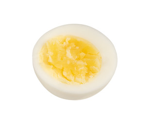 half of chicken egg isolated on white