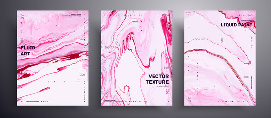 Abstract liquid placard, fluid art vector texture pack. Artistic background that can be used for design cover, invitation, presentation and etc. Pink and white unusual creative surface template