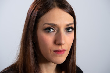 Naklejka premium Modern makeup for both lips and eyes making woman look seductive
