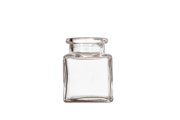 Clear empty glass canister or jar isolated on white background