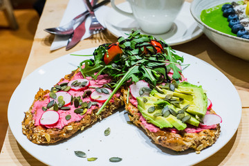 close up of vegan healthy brunch at lunch time