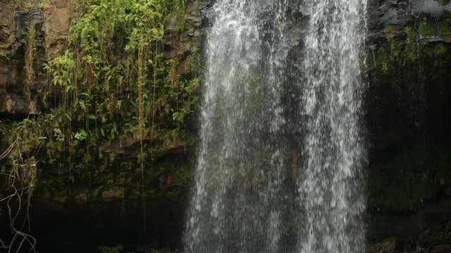 Katieng epic waterfall detail in slow motion in the jungle of Banlung, Ratanakiri