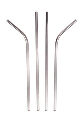 Metal reusable drinking straws isolated on white background