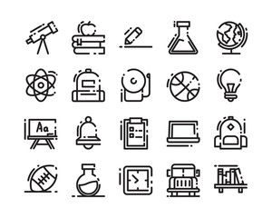 School science and education icon set. line style. vector illustration design.