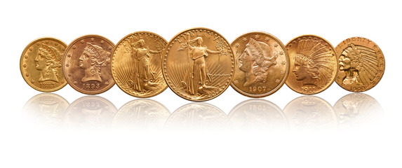 US  Dollars Gold Coins isolated of white background