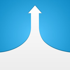 Road going up arrow with shadow on a blue background