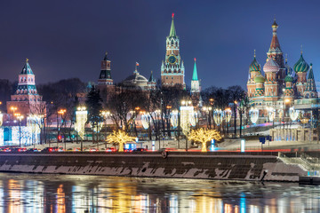 Obraz premium Moscow, Russia. winter view of the Moscow Kremlin