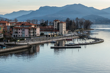 Aerial view of Maccagno in the sunset