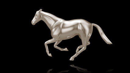 Obraz na płótnie Canvas Glossy Silver horse in running motion pose on black background. 3D render Horse Run.