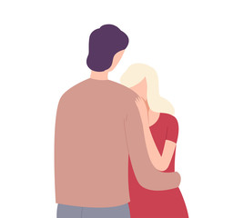 Fototapeta premium Young Man and Woman Hugging , People Trying to Save Love and Friendship Flat Vector Illustration