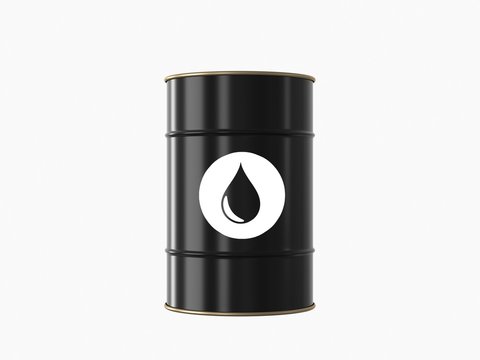 The black oil drum isolated in white background. 3d rendering - illustration.