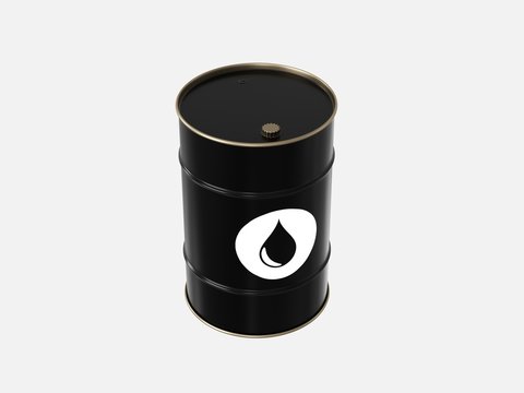 The black oil drum isolated in white background. 3d rendering - illustration.