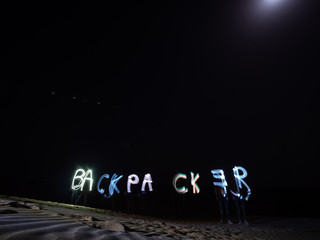 Backpacker painted Backpacker with a torchlight