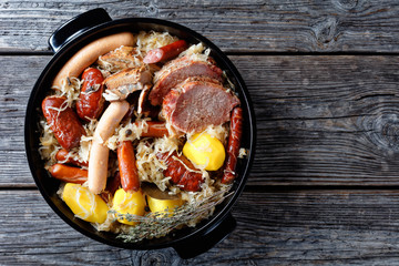 French choucroute garnie of sour cabbage with meat