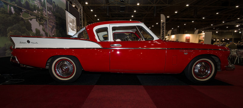 MAASTRICHT, NETHERLANDS - JANUARY 09, 2015: Oldtimer Studebaker Silver Hawk, 1957. International Exhibition InterClassics & Topmobiel 2015