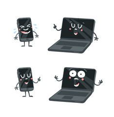 Cartoon drawing set of gadget  emoji. Hand drawn emotional phone and laptop.Actual Vector illustration character. Creative ink art work