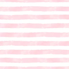Behang Horizontale strepen Vector aquarel strepen roze en wit naadloos. Herhalende hand getekende achtergrond.