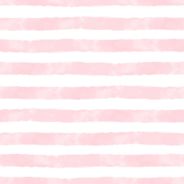 Vector watercolor stripes pink and white seamless. Repeating hand drawn background.