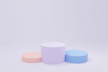 3d render illustration with geometric step colorful cylinder podium platform for cosmetic product presentation.Mock up design empty space. Abstract composition in pastel background modern style