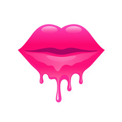 Melting lips. Sexy woman's lips. Red lips. Female lips with lipstick. Vector illustration.  Lips icon.