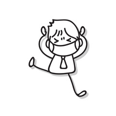 hand drawing businessman wear mask protection and stress during virus outbreak.