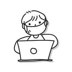 hand drawing businessman wear masks work from home during virus outbreak.