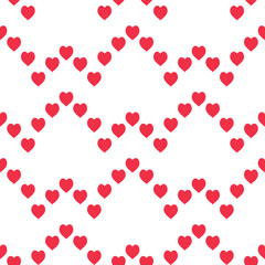 Seamless pattern with cute little red hearts on white background. Vector image.